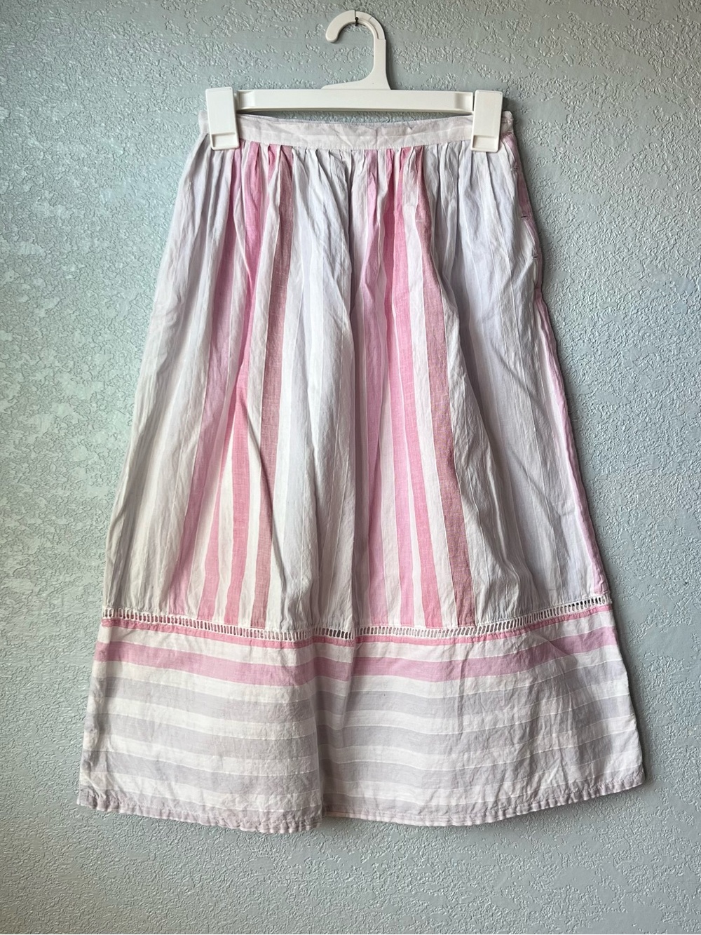 Vintage 70s Prairie Boho Cotton Skirt Pink Stripe Made In India Size 4